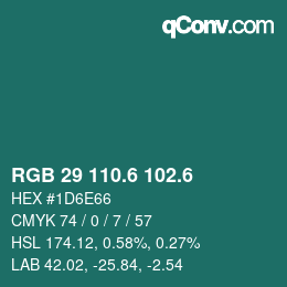 カラーコード: RGB 29 110.6 102.6 | qconv.com