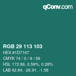 Color code: RGB 29 113 103 | qconv.com