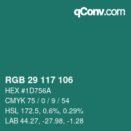 Color code: RGB 29 117 106 | qconv.com