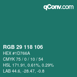 颜色代码: RGB 29 118 106 | qconv.com