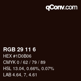 Color code: RGB 29 11 6 | qconv.com