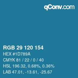 カラーコード: RGB 29 120 154 | qconv.com