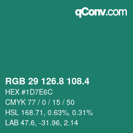 カラーコード: RGB 29 126.8 108.4 | qconv.com