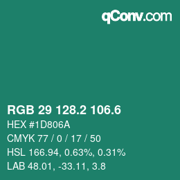 カラーコード: RGB 29 128.2 106.6 | qconv.com