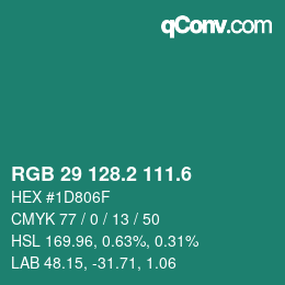 カラーコード: RGB 29 128.2 111.6 | qconv.com