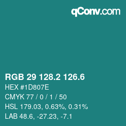 カラーコード: RGB 29 128.2 126.6 | qconv.com