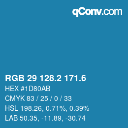 カラーコード: RGB 29 128.2 171.6 | qconv.com