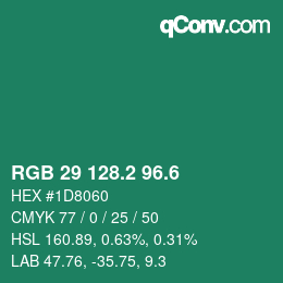 カラーコード: RGB 29 128.2 96.6 | qconv.com