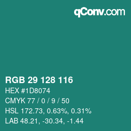 カラーコード: RGB 29 128 116 | qconv.com