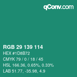 Color code: RGB 29 139 114 | qconv.com
