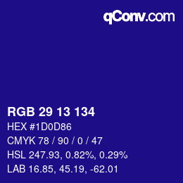 Color code: RGB 29 13 134 | qconv.com