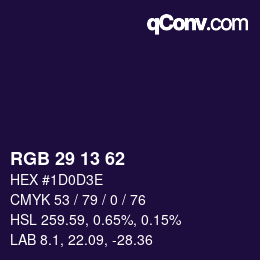 Color code: RGB 29 13 62 | qconv.com