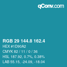 カラーコード: RGB 29 144.8 162.4 | qconv.com