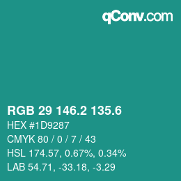 カラーコード: RGB 29 146.2 135.6 | qconv.com