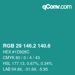 カラーコード: RGB 29 146.2 140.6 | qconv.com
