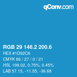 カラーコード: RGB 29 146.2 200.6 | qconv.com