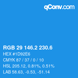カラーコード: RGB 29 146.2 230.6 | qconv.com