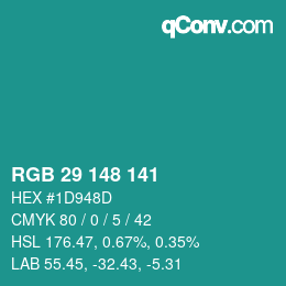 颜色代码: RGB 29 148 141 | qconv.com