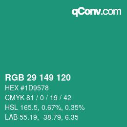 カラーコード: RGB 29 149 120 | qconv.com