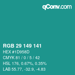 颜色代码: RGB 29 149 141 | qconv.com