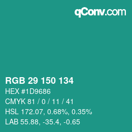 颜色代码: RGB 29 150 134 | qconv.com