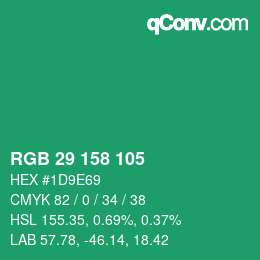 カラーコード: RGB 29 158 105 | qconv.com