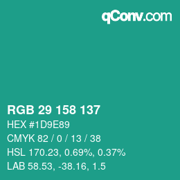 カラーコード: RGB 29 158 137 | qconv.com