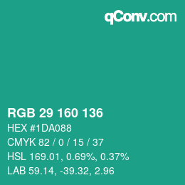 カラーコード: RGB 29 160 136 | qconv.com