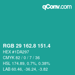 カラーコード: RGB 29 162.8 151.4 | qconv.com