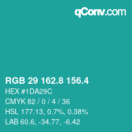 カラーコード: RGB 29 162.8 156.4 | qconv.com