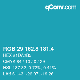 カラーコード: RGB 29 162.8 181.4 | qconv.com