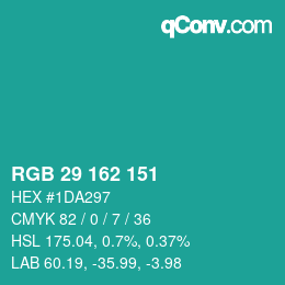 カラーコード: RGB 29 162 151 | qconv.com