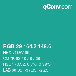 カラーコード: RGB 29 164.2 149.6 | qconv.com