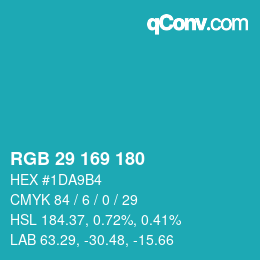カラーコード: RGB 29 169 180 | qconv.com