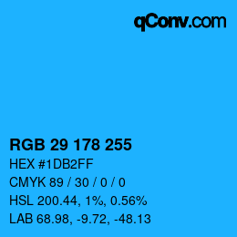 Color code: RGB 29 178 255 | qconv.com