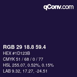 カラーコード: RGB 29 18.8 59.4 | qconv.com