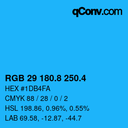 カラーコード: RGB 29 180.8 250.4 | qconv.com