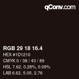 カラーコード: RGB 29 18 16.4 | qconv.com