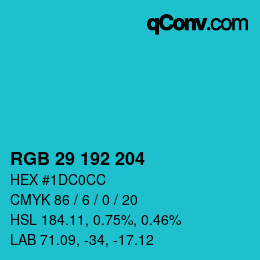 カラーコード: RGB 29 192 204 | qconv.com