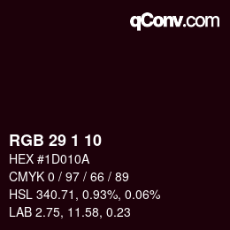 カラーコード: RGB 29 1 10 | qconv.com