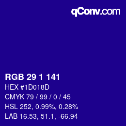 カラーコード: RGB 29 1 141 | qconv.com
