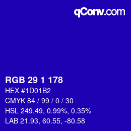 颜色代码: RGB 29 1 178 | qconv.com