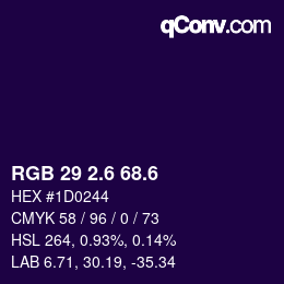 カラーコード: RGB 29 2.6 68.6 | qconv.com