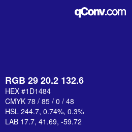 カラーコード: RGB 29 20.2 132.6 | qconv.com