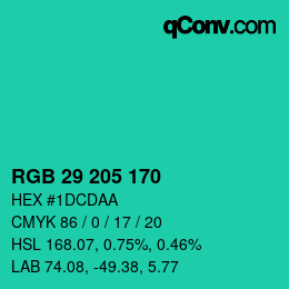 Color code: RGB 29 205 170 | qconv.com