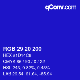 颜色代码: RGB 29 20 200 | qconv.com