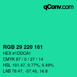 カラーコード: RGB 29 220 161 | qconv.com