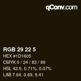 Color code: RGB 29 22 5 | qconv.com