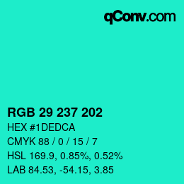 颜色代码: RGB 29 237 202 | qconv.com