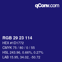 Color code: RGB 29 23 114 | qconv.com